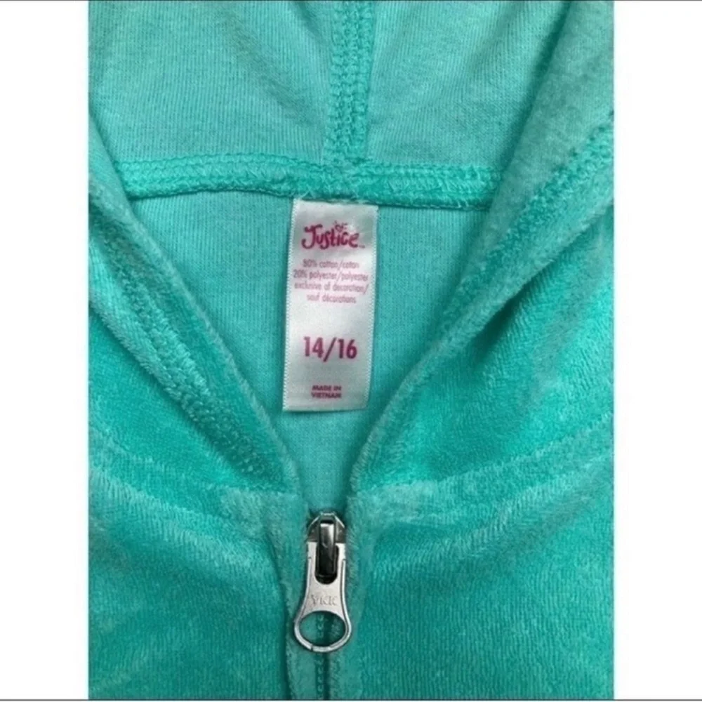 Justice mint green terry knit zip up unicorn life swim suit cover up